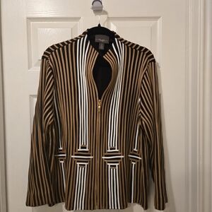 Chico's Black and White Striped Leather Jacket